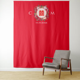 Rode florale Chinese trouwachtergrond Wandkleed