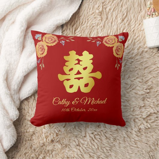 Rode florale Chinese trouwtheeceremonie Kussen (Deken)