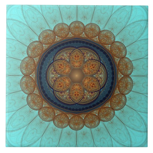 Rode florale fractale ornament tegeltje (Voorkant)