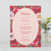 Rode florale met Chinese trouwreceptie Menu (Staand voorkant)