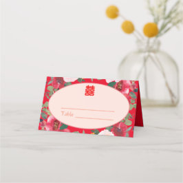 Rode florale met Chinese trouwreceptie Plaatskaartje