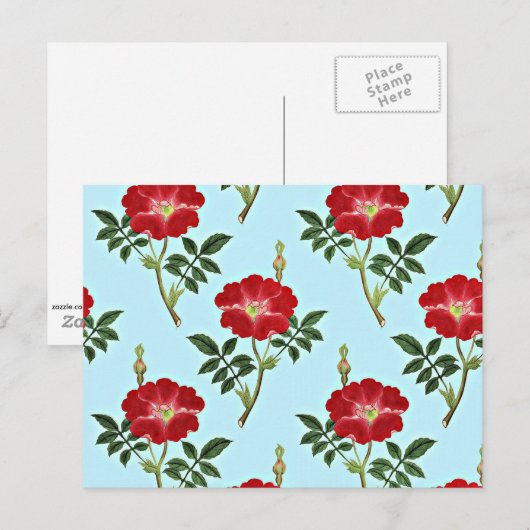 Rode florale  patroon briefkaart (Voorkant / Achterkant)