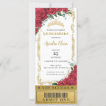 Rode Florale Rozen Quinceañera Sweet 16 VIP Ticket Kaart<br><div class="desc">Personaliseer deze chique Quinceañera / Sweet 16 VIP ticket stijl uitnodiging met uw feestdetails gemakkelijk en snel, druk op de knop aanpassen om de stijl en plaatsing van de tekst verder te herschikken en formatteren. Met prachtige rode rozen, een gouden prinsessenkroon en een gouden rand. Alle tekst is bewerkbaar! Overeenkomende...</div>