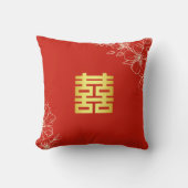 Rode florale script Chinese bruiloft ceremonie Kussen (Voorkant)