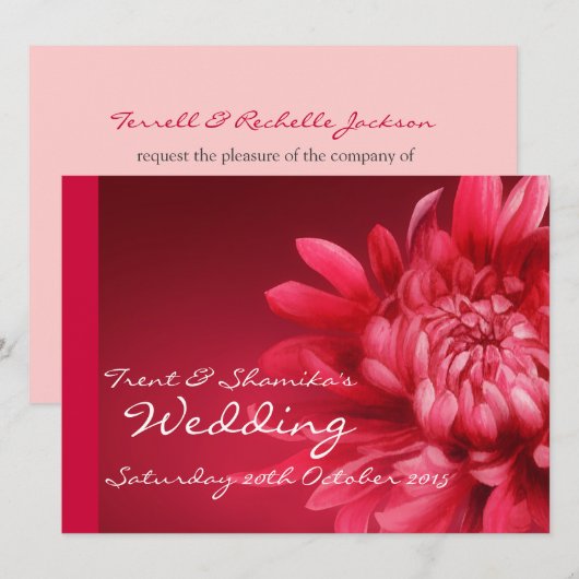 Rode florale trouwuitnodiging + RSVP Kaart (Voorkant / Achterkant)