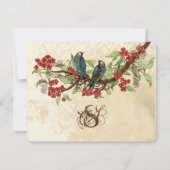 Rode Florale  vogels rond de bomen RSVP Kaartje (Achterkant)