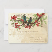 Rode Florale  vogels rond de bomen RSVP Kaartje (Voorkant)