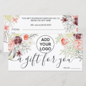 Rode florale waterverf Robuust logo cadeaubon (Voorkant / Achterkant)