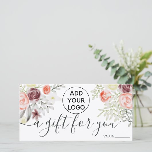 Rode florale waterverf Robuust logo cadeaubon (Staand voorkant)