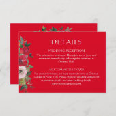 Rode florische Chinese trouwgegevens Informatiekaartje (Voorkant / Achterkant)