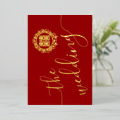 Rode florus met Chinese bruiloft dubbel geluk Folie Uitnodiging (Staand Voorkant)