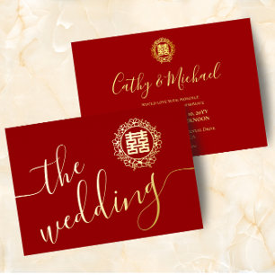 Rode florus met Chinese bruiloft dubbel geluk Folie Uitnodiging