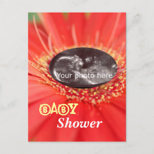 Rode "Flower Child" Ultrasound Baby shower Briefka Uitnodiging Briefkaart