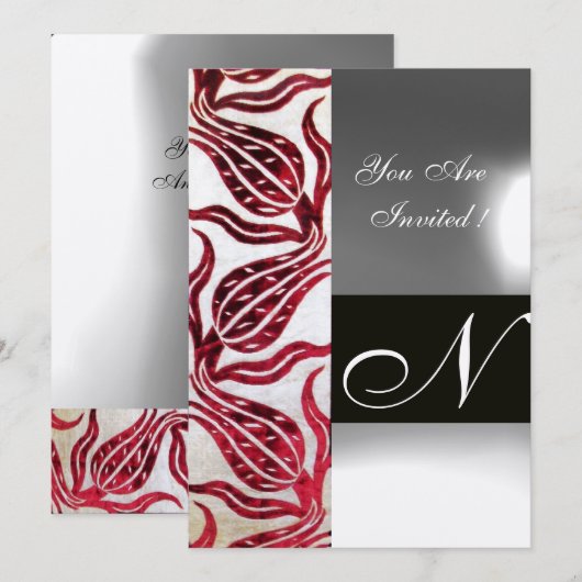 RODE FLUWEEL TULP MONOGRAMM Burgundy Witte Champag Kaart (Voorkant / Achterkant)