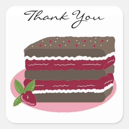 Rode Fluwelen Cake Bedankt Vierkante Sticker (Voorkant)