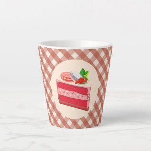 rode fluwelen cake met aardbei roomkaas latte mok