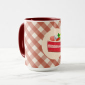 Rode fluwelen cake met aardbei roomkaas mok (Voorkant links)