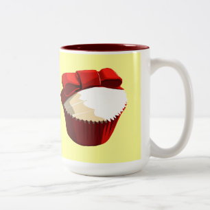 Rode fluwelen cupcake met boeg-mok tweekleurige koffiemok