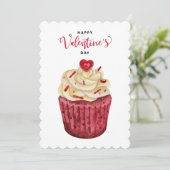 rode fluwelen cupcake | Valentijns Feestdagenkaart (Staand voorkant)