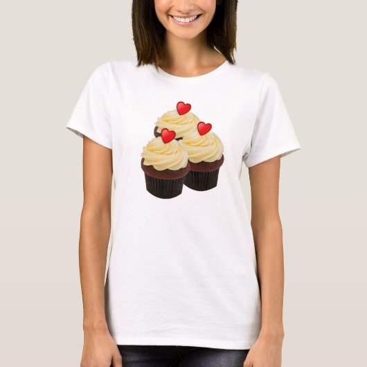 Rode fluwelen cupcakes t-shirt (Voorkant)
