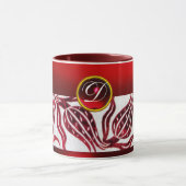 RODE FLUWELEN DAMAST TULP INITIALEN Burgundy Wit Mok (Midden)