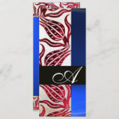 RODE FLUWELEN DAMAST TULPEN INITIALEN Burgundy Bla Kaart (Voorkant / Achterkant)