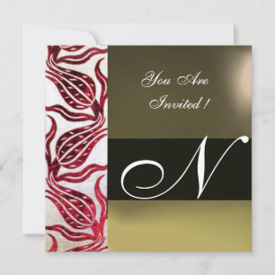 RODE FLUWELEN DAMAST TULPEN INITIALEN Burgundy Wit Kaart