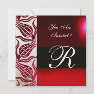 RODE FLUWELEN DAMAST TULPEN INITIALEN Burgundy Wit Kaart
