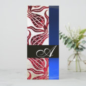 RODE FLUWELEN DAMAST TULPEN MONOGRAM Bourgondië Bl Kaart (Staand voorkant)