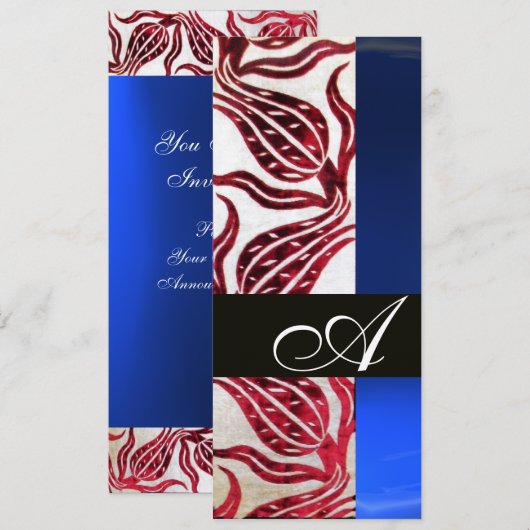 RODE FLUWELEN DAMAST TULPEN MONOGRAM Bourgondië Bl Kaart (Voorkant / Achterkant)