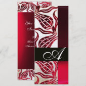 RODE FLUWELEN DAMAST TULPEN MONOGRAM Bourgondië Go Kaart (Voorkant / Achterkant)