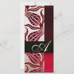 RODE FLUWELEN DAMAST TULPEN MONOGRAM Bourgondië Go Kaart