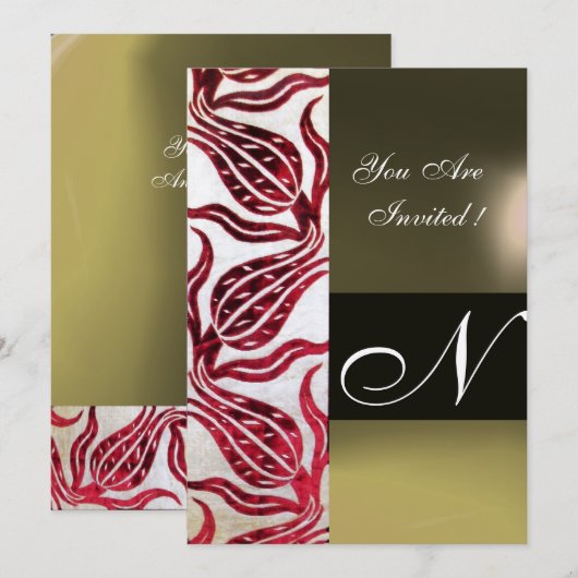 RODE FLUWELEN DAMAST TULPEN MONOGRAM Bourgondië Go Kaart (Voorkant / Achterkant)