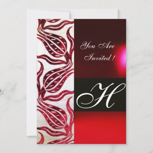 RODE FLUWELEN DAMAST TULPEN MONOGRAM Bourgondié Wi Kaart (Voorkant)