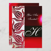 RODE FLUWELEN DAMAST TULPEN MONOGRAM Bourgondié Wi Kaart (Voorkant / Achterkant)