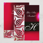 RODE FLUWELEN DAMAST TULPEN MONOGRAM Bourgondië Wi Kaart (Voorkant / Achterkant)