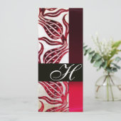 RODE FLUWELEN DAMAST TULPEN MONOGRAM Bourgondiéér Kaart (Staand voorkant)