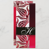 RODE FLUWELEN DAMAST TULPEN MONOGRAM Bourgondiéér Kaart (Voorkant / Achterkant)