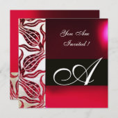 RODE FLUWELEN DAMAST TULPEN MONOGRAM Bourgondiéér Kaart (Voorkant / Achterkant)