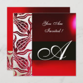 RODE FLUWELEN DAMAST TULPEN MONOGRAM Bourgondiéér Kaart (Voorkant / Achterkant)