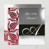 RODE FLUWELEN DAMAST TULPEN MONOGRAM Bourgondiéér  Kaart (Voorkant / Achterkant)