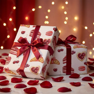 Rode Fluwelen en Kersendessert Patroon Waterverf Cadeaupapier