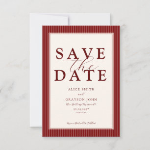 Rode Fluwelen Klassieke Gestreepte Huwelijk Save The Date