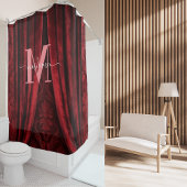 Rode Fluwelen Roze Monogram Moderne Script Bruilof Douchegordijn