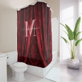 Rode Fluwelen Roze Monogram Moderne Scriptie Bruil Douchegordijn