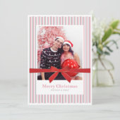 Rode Fluwelen Strik Foto Kerstkaart (Staand voorkant)