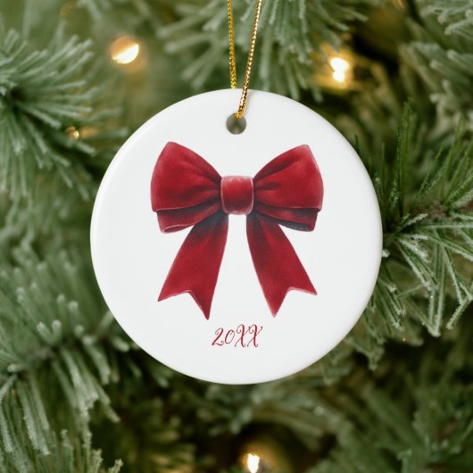 Rode Fluwelen Strik Klassieke Kerstmis Keramisch Ornament (Boom)