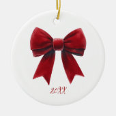 Rode Fluwelen Strik Klassieke Kerstmis Keramisch Ornament (Voorkant)