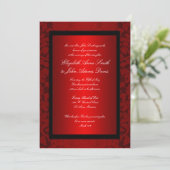 Rode Foil Damask Wedding Uitnodiging (Staand voorkant)