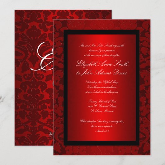 Rode Foil Damask Wedding Uitnodiging (Voorkant / Achterkant)